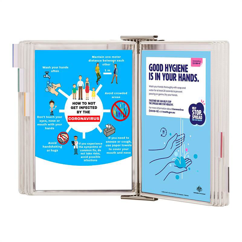 Tarifold Stainless Steel Antimicrobial Wall Mount Reference & Display System – 10 White Pockets, Letter-Size