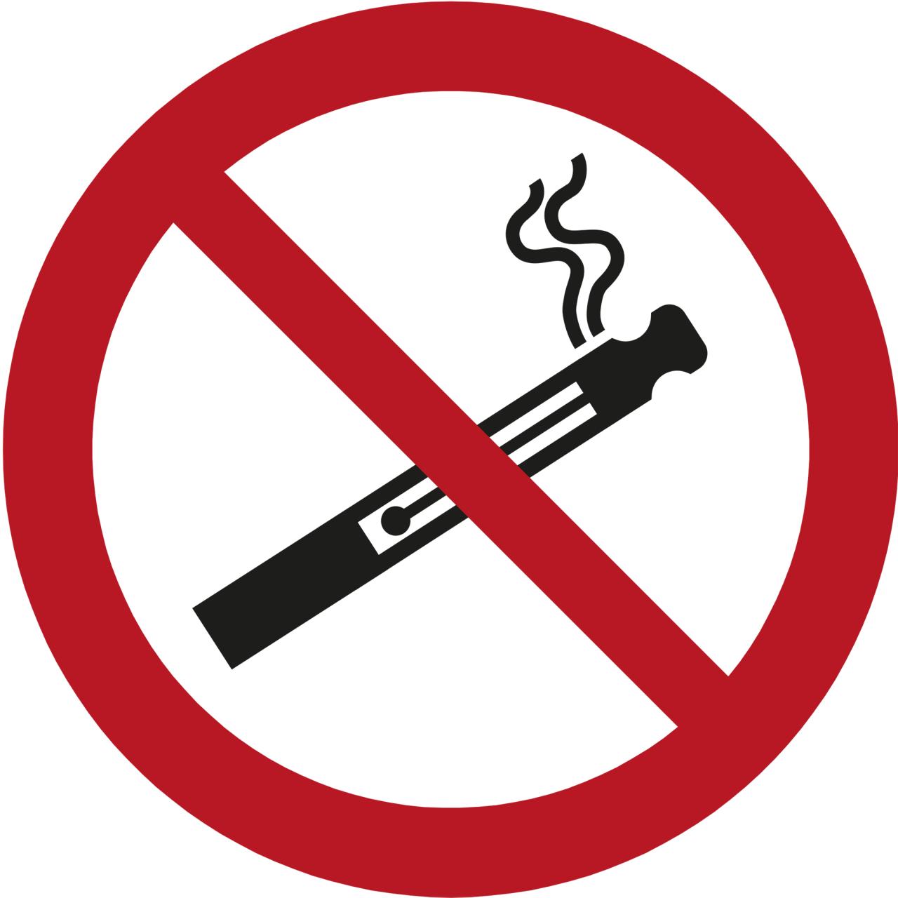 Safety sign E-cigarette/vaper prohibited, Ø 100 mm 